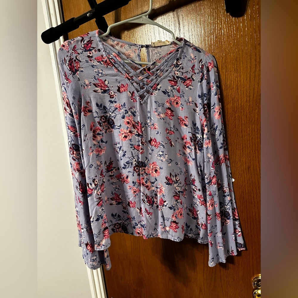 Pastel Floral Blouse with Cross Detail